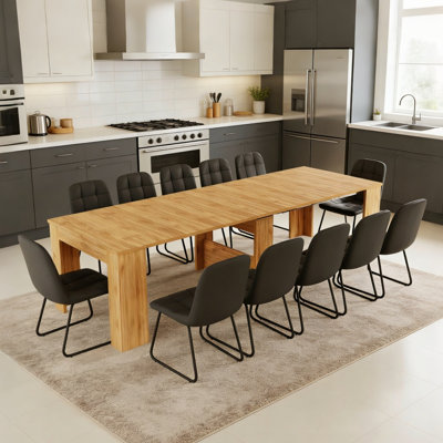 Haakon 118‘’ Kitchen Dining Table Set With Chairs, Extendable Console Table With Extension Leaves Holder, Extendable Dining Room Table, Seats 2-12, Space-saving Long Folding Dining Table Furniture( Table+ 12 Chairs)