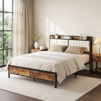 Queen Platform Bed With Upholstered Headboard