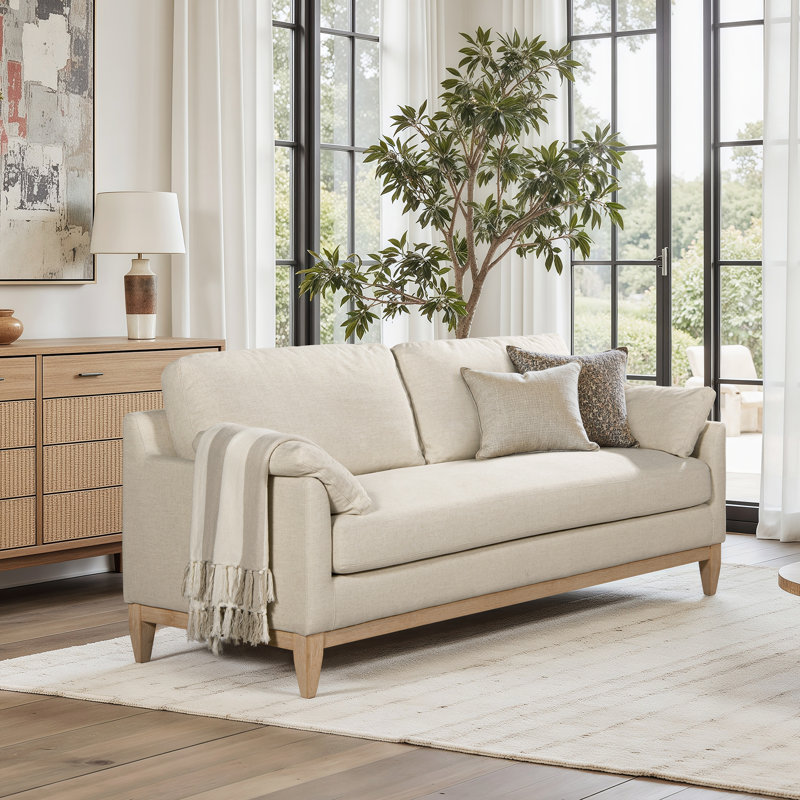 Pera 75.5" Upholstered Sofa, White Linen