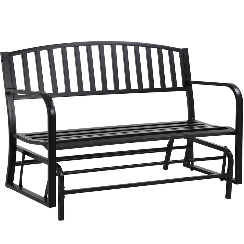 Black Powder-Coated Steel Outdoor Glider Bench