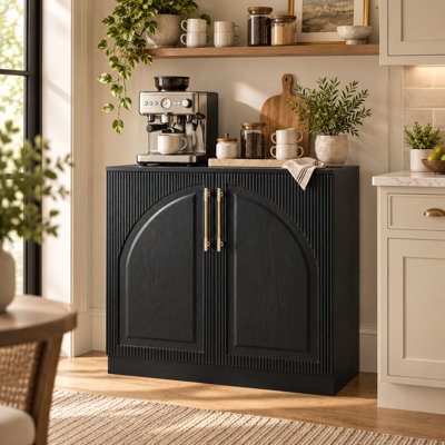 31.5" Modern Fluted Sideboard Cabinet with Arched Double Doors, Adjustable Shelves & Gold Handles