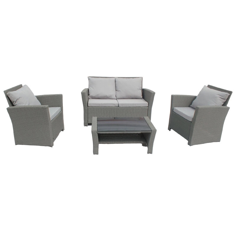 Rattan Garden Furniture Wicker Sofa Set With Chairs & Table For Outdoor Patio, Grey, Light Grey
