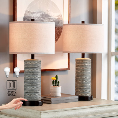 Josanna 23" Touch Control  Bedside Table Lamp Set with USB Ports, Bulbs
