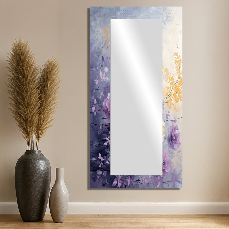 Délicat éclat de rose lavande - art mural grand miroir roses - imprimé sur métal, 28 po x 55 po