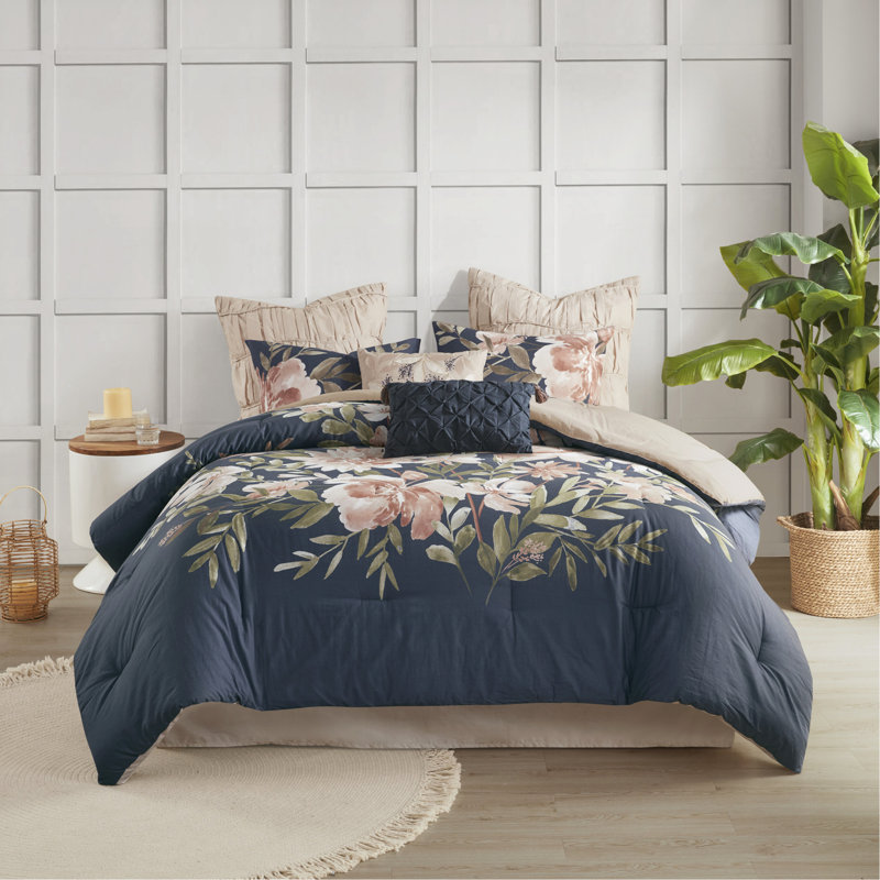 8 Piece Cotton Comforter Set Navy