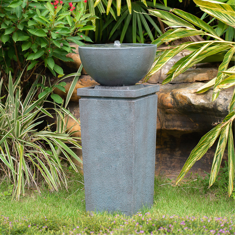 35.5" Polyresin Gray Zen Bowl Water Fountain, Outdoor Bird Feeder /Bath Fountains, Relaxing Water Feature For Garden Lawn Backyard Porch
