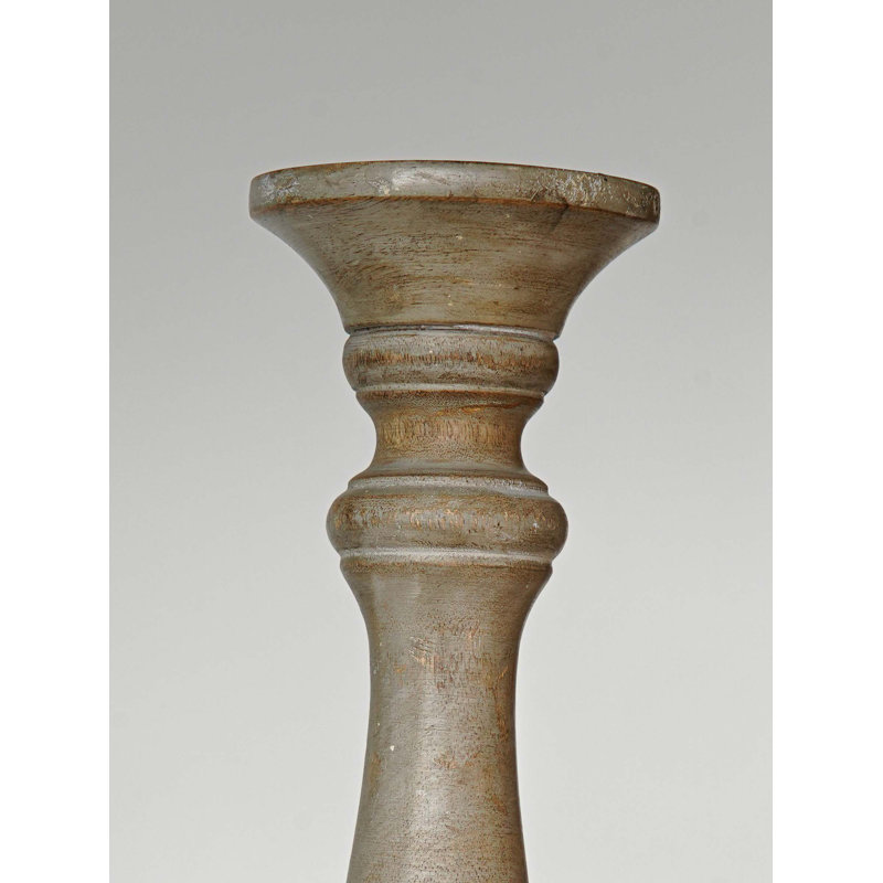 Gray Wash 15'' Handmade Mango Wood Pillar Candle Holder