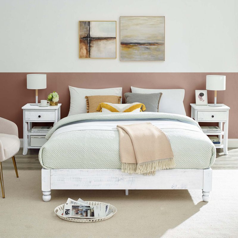 Bed, Whitewashed, Queen
