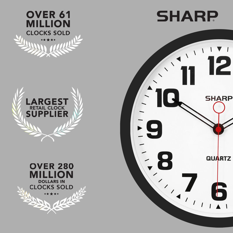 Sharp 12" Black and White Silent Quartz Wall Clock