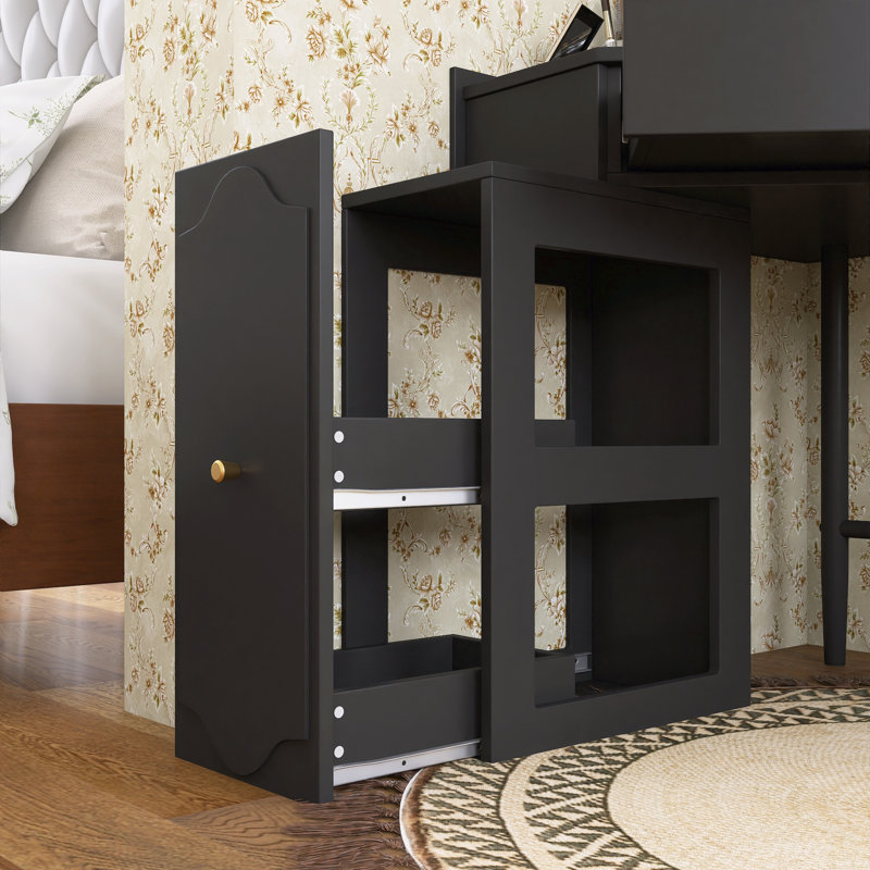 Ensemble de coiffeuse triangulaire avec station de charge et armoire de rangement amovible, Noir / blanc