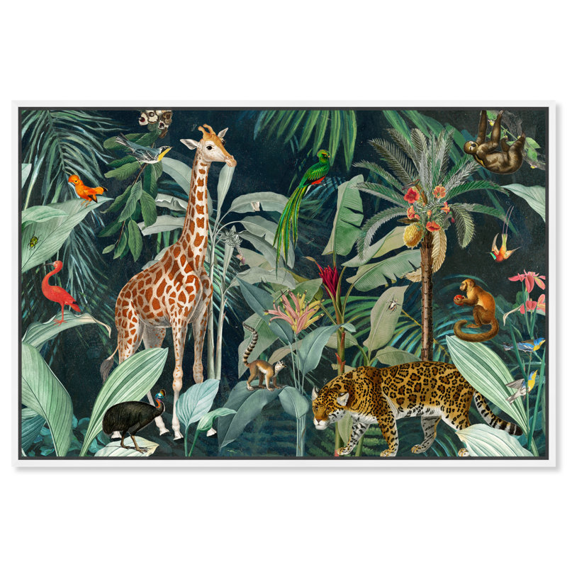 Jungle Reves - Impression sur toile, H 24 po x l 36 po, Toile encadrée, Blanc