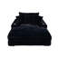 Chaise longue moderne transitionnelle en velours côtelé géant noir, 2 porte-gobelets, portos, pieds à profil bas et coussins élégants décontractés avec une teinte chaleureuse en bois