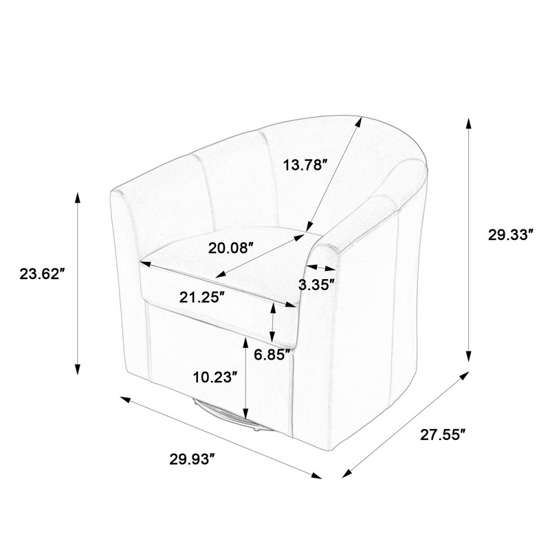  Fauteuil d'appoint rembourré et pivotant en velours avec dossier incurvé, Black