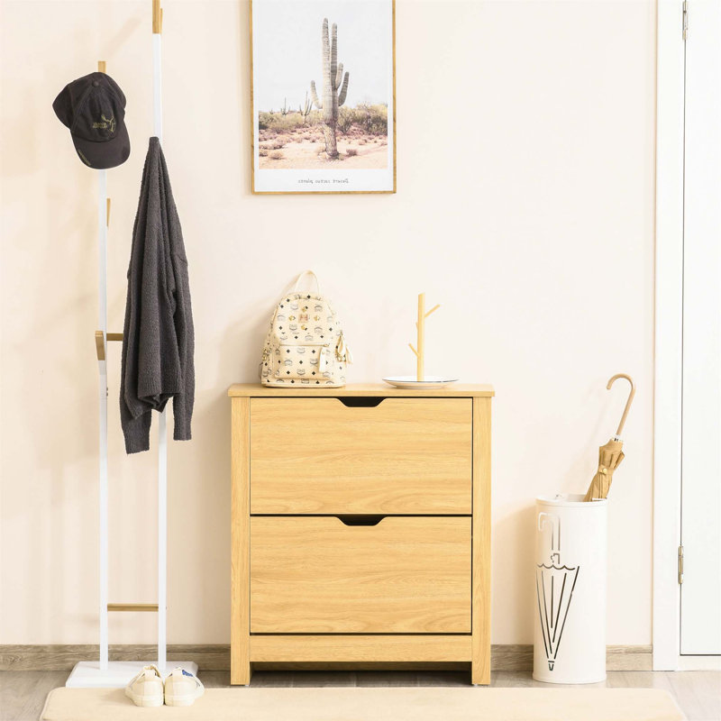 12 Pair Flip Down Shoe Storage, Natural Wood