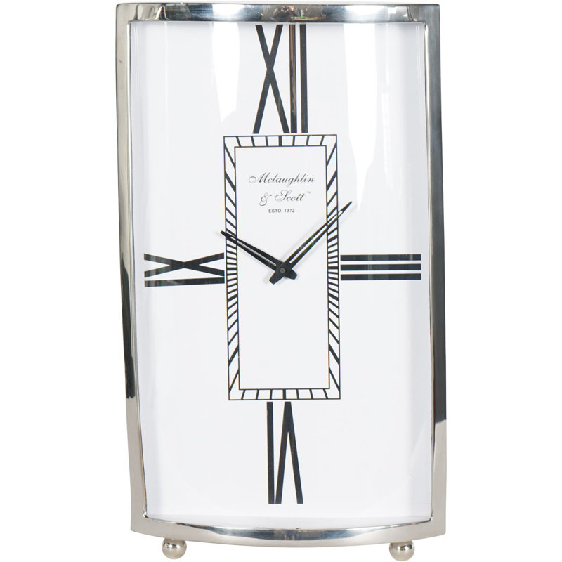 Roman Numeral Metal Mechanical Tabletop Clock in Nickel, 54" H x 31" W x 15" D