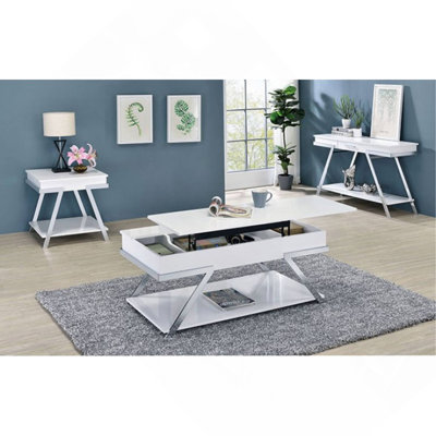 End Table, Contemporary White 1Pc High Gloss Finish Chrome Frame Gorgeous Living Room Furniture