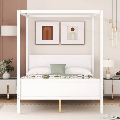 Queen Size Canopy Platform Bed With Headboard And Footboard,Slat Support Leg -