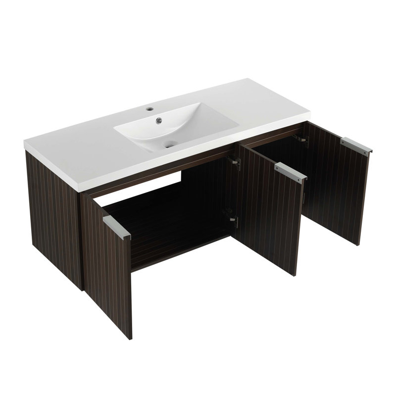 Armoire de salle de bain 48 po avec lavabo en résine, portes à fermeture douce, conception à fixation flottante