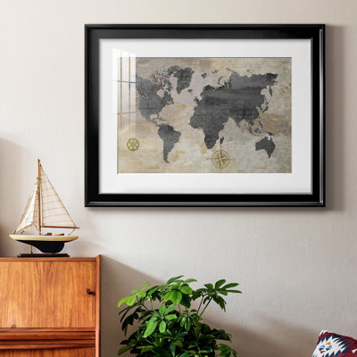 Carte du monde modélisée, reproduction encadrée de qualité supérieure - prête à être accrochée