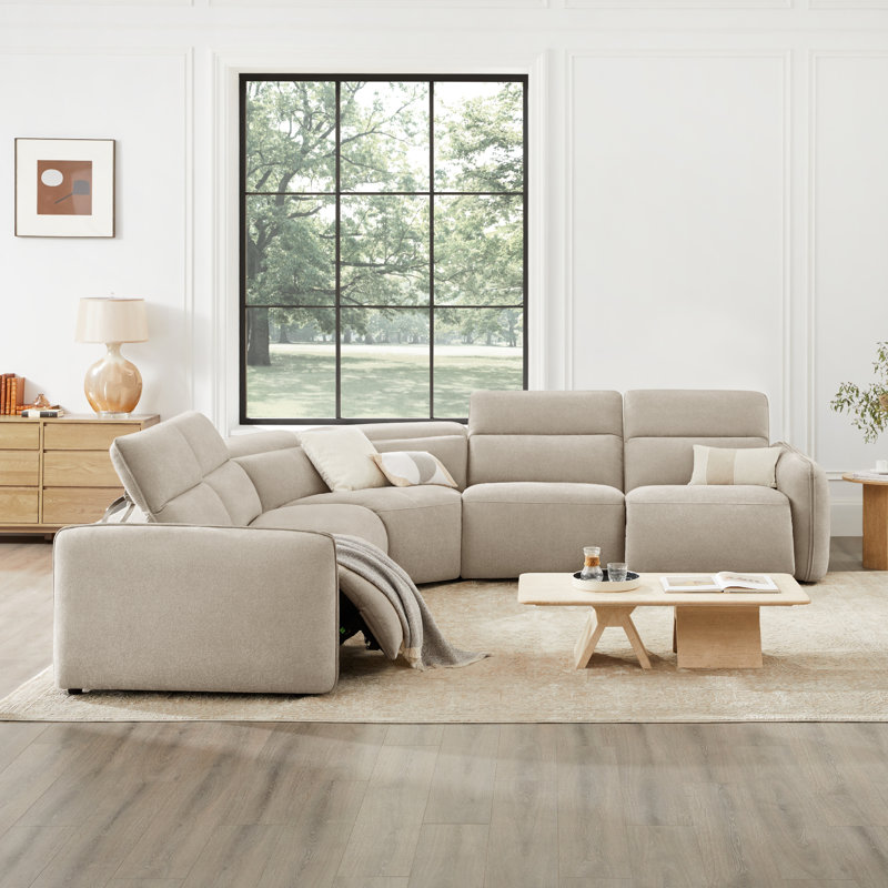 Bayne Upholstered Recliner Sectional, Elite Sand Chenille