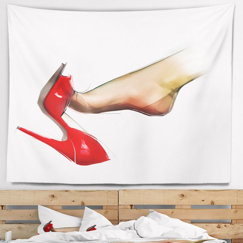 Portrait, portant une tapisserie à chaussures à talons hauts, H 50 po x l 60 po