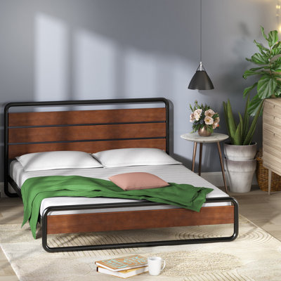 Sana Low Profile Metal Bed frame with Bamboo Headboard