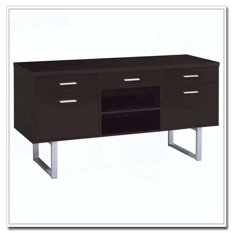 Cappuccino 5-drawer Credenza with Open Shelving
