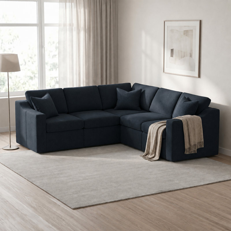 Canapé modulaire en coin rembourré Lockheart 5PC, Polyester bleu