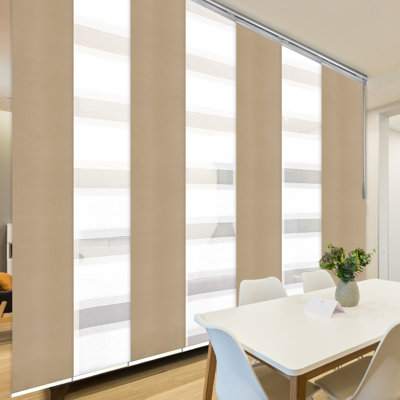 7-Panel Single Rail Panel Track Extendable 110"-153" W x 94"H, Panel Width 23.5", Macadamia, Cream