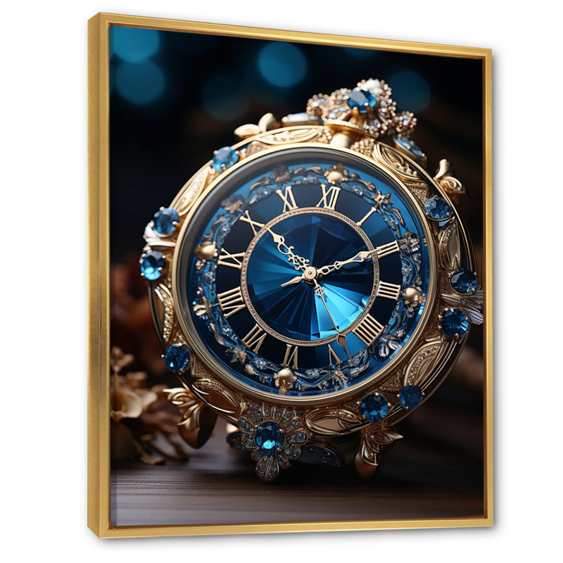 Horloge horloge opulente I - reproduction sur toile, Cadre flottant doré, H 44 po x l 34 po x P 1,5 po