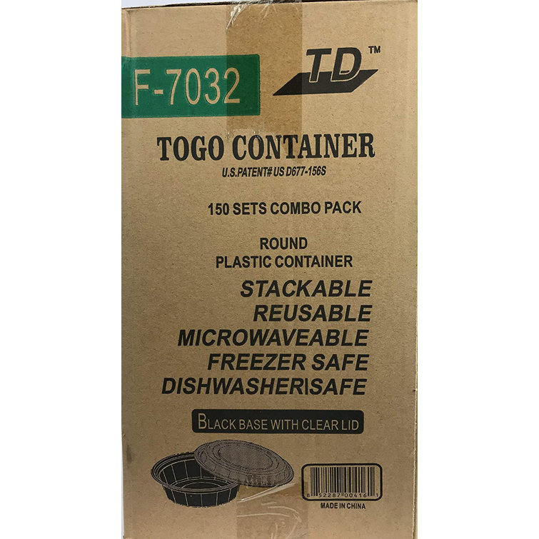 TD F-7032 32OZ Round Plastic Container and Lid, 150 Sets