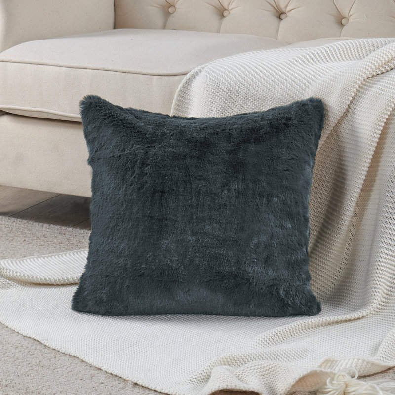 Housse de coussin lourd en fausse fourrure, H 20 pi x l 20 pi, Gris anthracite