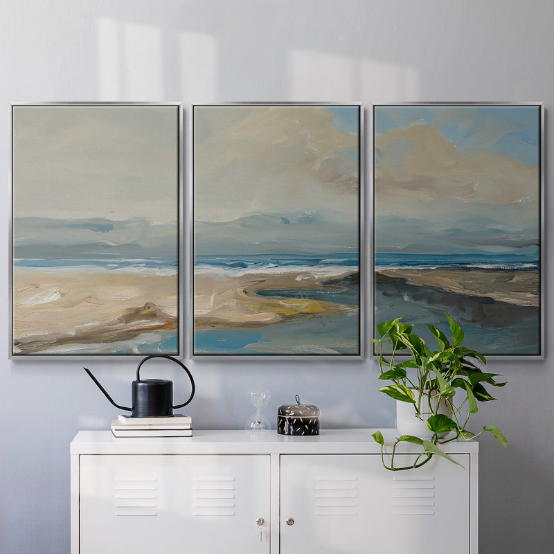 Lincoln Beach - 3 pièces, reproduction sur toile, H 36 po x l 75 po x P 2 po, Argent