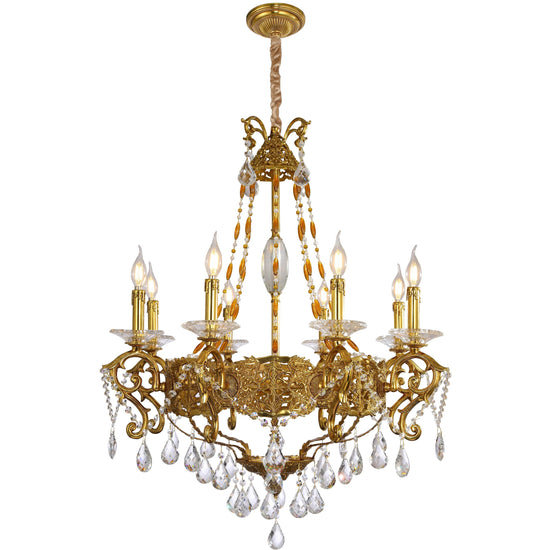 Élégant lustre à huit bras avec des prismes de cristal en laiton décorations florales pour la décoration de la maison et de l'espace de vie