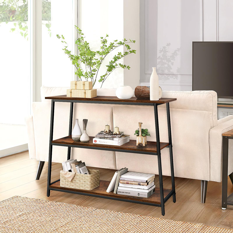 Console Livofloral, table basse à 3 niveaux, canapé, table d'entrée de 39,4 po, Brun rustique