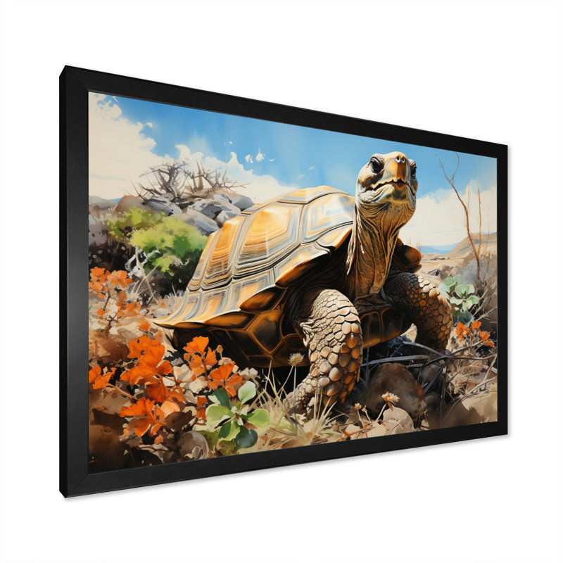 Tortue sur terre II - animaux, reproduction sur toile, H 34 po x l 44 po x P 1,5 po, Cadre simple noir