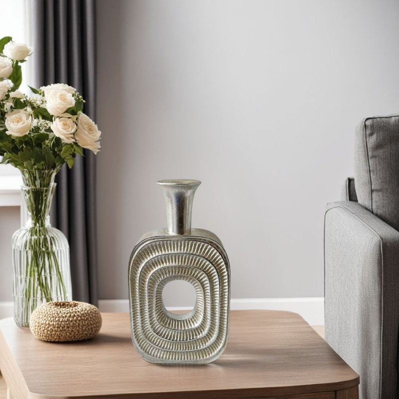 Vase à fleurs Peny, 22 pouces, col étroit, base en résine argentée
