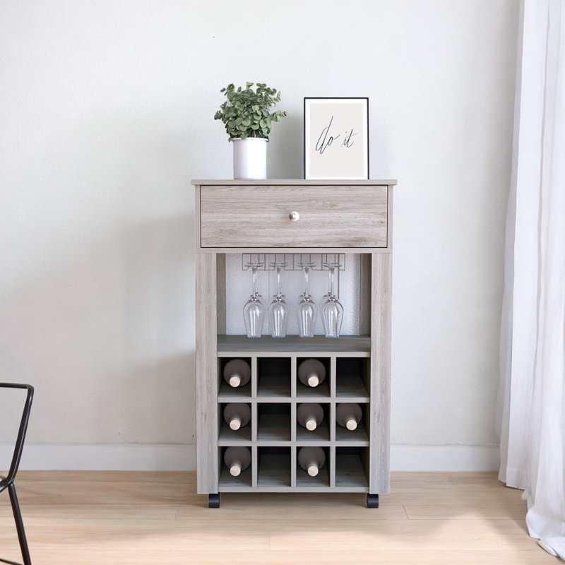 Chariot-bar en bois Kemilola, gris