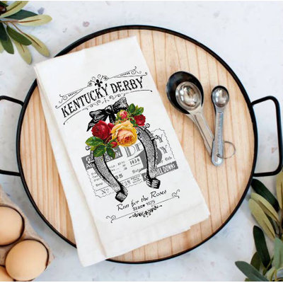 Kentucky Derby Horse Shoe Roses Cotton Tea Towels