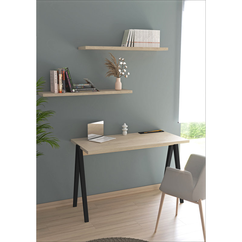 Dikili Solid Wood Base Writing Desk, Light Oak/Black