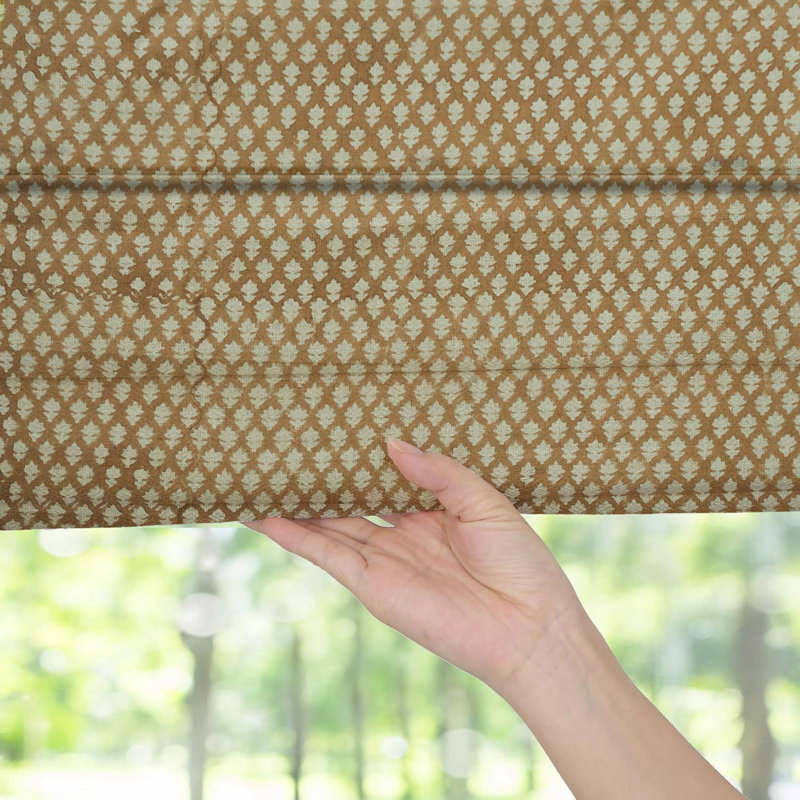 Fabdivine Brown 100% Blackout Pure Linen Roman Shade or Blinds Hand Block Print Floral Perfect for Window Treatment, French Doors, Living or Bedroom, Kitchen, and Hall, Elegant, Tarz