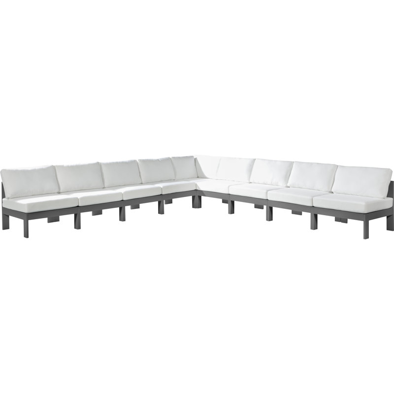 Azaira 150'' Wide Aluminum Patio Sectional with Cushions, Dark Gray, White