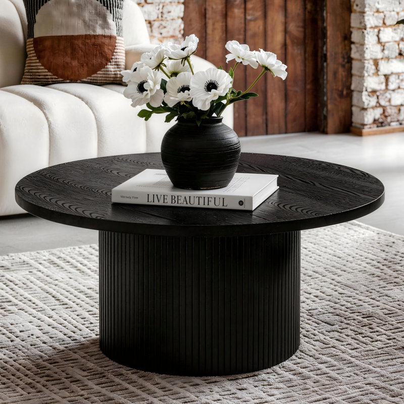 Pedestal Wood Round Coffee Table, Black, 45cm H x 90cm W x 90cm D