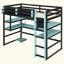 Lit mezzanine en bois avec bureau, support de rangement latéral, tablettes multiples et lumière RVB-37978926-37978920