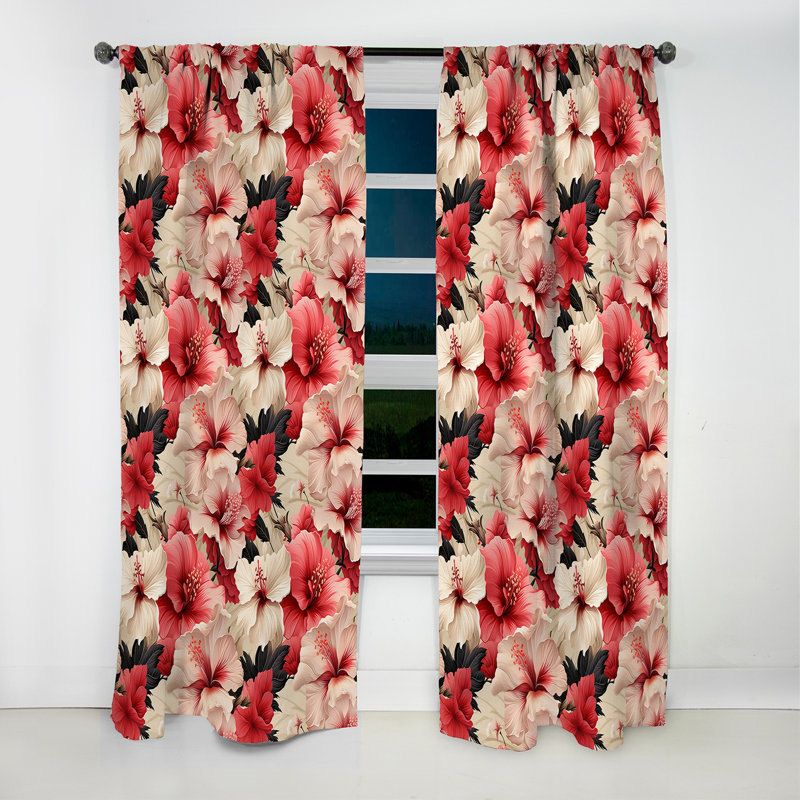 Hibiscus Romance Tropical Pattern I - Floral Curtain - Blackout Floral Curtain - 1 Panels, 52" W x 84" L