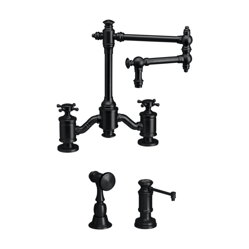 Towson Bridge Faucet - 12" Articulated Spout, Antique Pewter