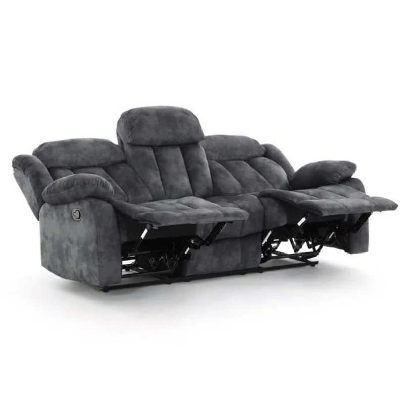 84'' Wide Modern Microfiber Manual Reclining Sofa, 3-Seater Couch Set Of 2, Dark Gray