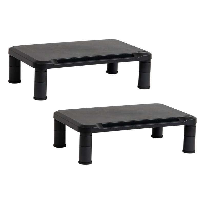 Adjustable Black Plastic Monitor Stands, Set of 2