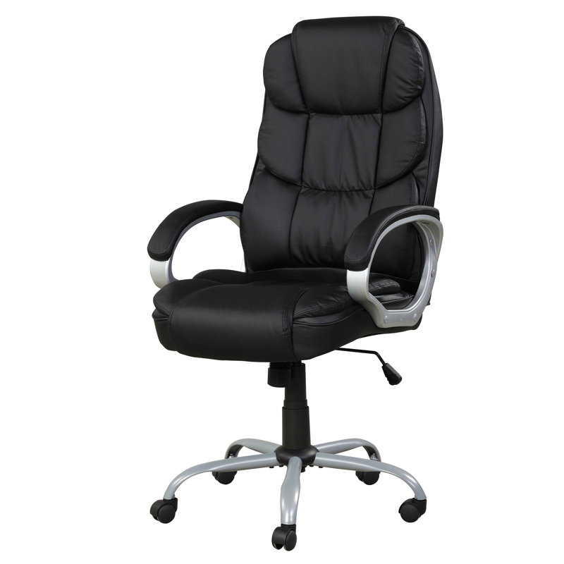 Chaise de bureau pivotante réglable en similicuir noir / chrome avec accoudoirs rembourrés