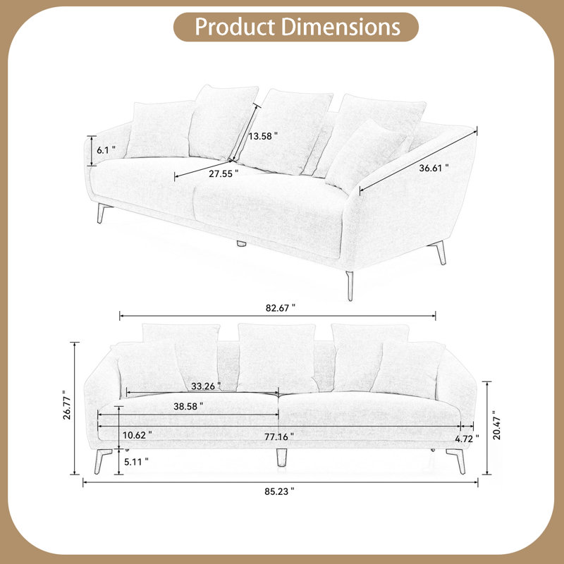 Beheshta Upholstered 82.67'' Sofa, Light Gray 100% Polyester